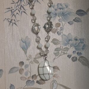 White Beaded and Wire Wrapped Vintage Statement Necklace